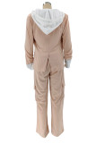 Khaki Casual Solid Color Pocket Buttons Patchwork Turn-back Collar Long Sleeve Two Pieces
