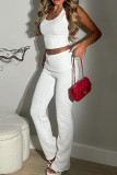 White Casual Solid Color Patchwork U Neck Two Pieces