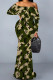 Camouflage Sexy Street Camouflage Print Letters Ruffle Contrast Off Shoulder Printed Dresses