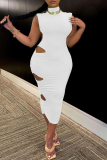 Green Sexy Solid Hollowed Out Half A Turtleneck Pencil Skirt Dresses