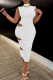 White Sexy Solid Hollowed Out Half A Turtleneck Pencil Skirt Dresses