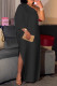 Black Casual Solid Color Backless Slit Oblique Collar Long Dresses