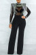 Black Casual Solid Color Patchwork Hot Drill Zipper O Neck Regular Jumpsuits