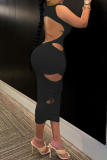 Green Sexy Solid Hollowed Out Half A Turtleneck Pencil Skirt Dresses