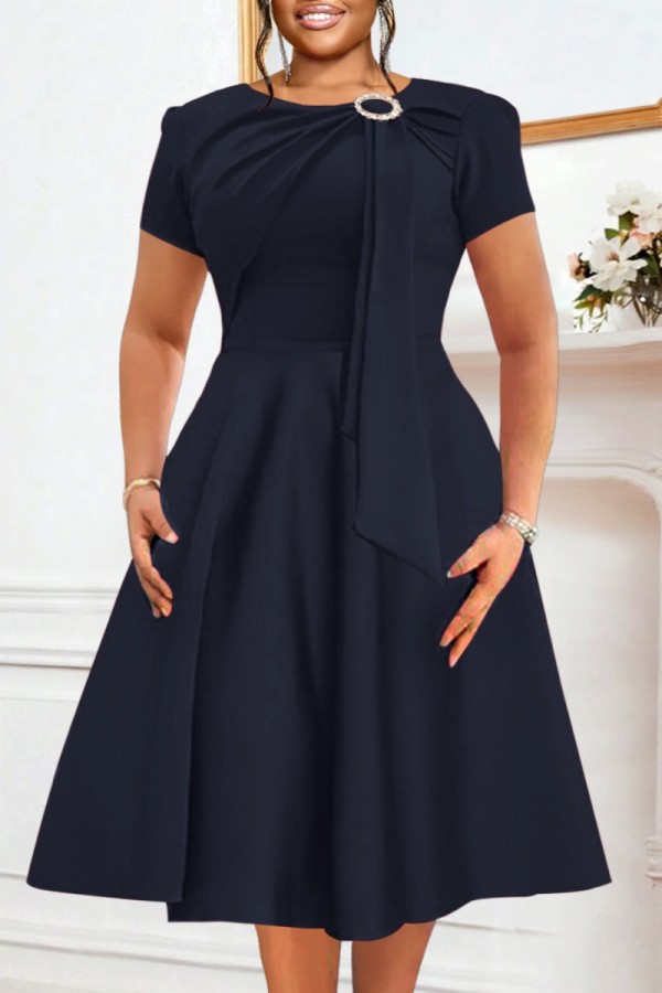 Tibetan Blue Party Formal Solid Color Patchwork O Neck A Line Dresses