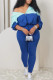 Blue Casual Patchwork Zipper Contrast Zipper Collar Long Sleeve Two Pieces