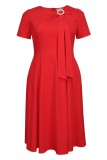 Red Party Formal Solid Color Patchwork O Neck A Line Dresses