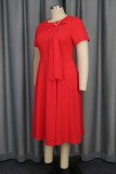 Red Party Formal Solid Color Patchwork O Neck A Line Dresses