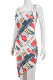 Multicolor Sexy Print Patchwork Backless Spaghetti Strap Sling Dresses