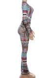 Colour Casual Print Patchwork O Neck Long Sleeve Two Pieces