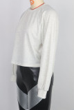 White Casual Solid Color Hollow Out Patchwork Strap Design O Neck Tops