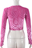 Rose Red Casual Patchwork O Neck Tops