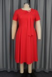 Red Party Formal Solid Color Patchwork O Neck A Line Dresses