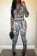 Colour Casual Print Patchwork O Neck Long Sleeve Two Pieces