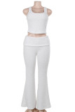 White Casual Solid Color Patchwork U Neck Two Pieces