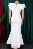 Red Elegant Solid Color Patchwork Backless Off Shoulder Long Dresses