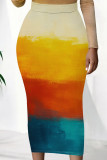 Multicolor Casual Print Patchwork Regular Mid Waist Conventional Full Print Bottoms