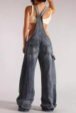 Camouflage Casual Faux Denim Print Hollow Out Patchwork Zipper Loose Jumpsuits