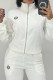 White Casual Letters Pocket Patchwork Zipper Zipper Collar Long Sleeve Two Pieces