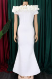 Red Elegant Solid Color Patchwork Backless Off Shoulder Long Dresses