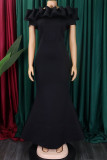 Red Elegant Solid Color Patchwork Backless Off Shoulder Long Dresses