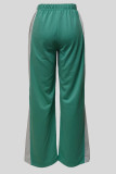 Green Casual Patchwork Contrast Loose Mid Waist Wide Leg Patchwork Bottoms