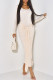 Apricot Elegant Solid Color Patchwork Ruched O Neck Long Dresses