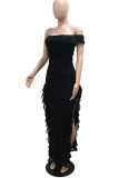 Apricot Elegant Solid Color Patchwork Backless High Slit Off Shoulder Irregular Dresses