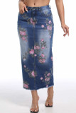 Blue Daily Print Pocket Patchwork Zipper Regular Mid Waist Straight Patchwork Bottoms