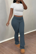 White Grey Casual Street Solid Color Contrast O Neck Short Sleeve Two Pieces