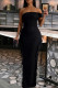 Black Elegant Solid Color Patchwork Backless High Slit Off Shoulder Irregular Dresses