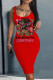 Red Pink Casual Print Basic U Neck Vest Dresses