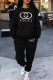 Black Casual Street Letter Print Gradient Draw String Pocket O Neck Long Sleeve Two Pieces