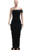 Apricot Elegant Solid Color Patchwork Backless High Slit Off Shoulder Irregular Dresses