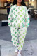 White Green Casual Street Letter Print Gradient Draw String Pocket Contrast O Neck Long Sleeve Two Pieces