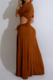 Black Sexy Casual Solid Color Hollow Out Slit O Neck Long Dresses