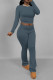 Grey Casual Street Solid Color O Neck Long Sleeve Two Pieces