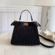 Black Casual Daily Letters Patchwork Embossed Bags