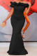 Black Elegant Solid Color Patchwork Backless Off Shoulder Long Dresses