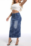 Blue Daily Butterfly Print Pocket Patchwork Slit Zipper Regular Mid Waist Straight Patchwork Bottoms