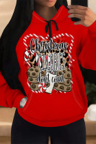 Red-brown Casual Party Skull Head Cartoon Print Letters Draw String Pocket Hooded Tops