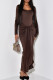 Brown Elegant Solid Color Patchwork Ruched O Neck Long Dresses