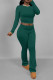 Ink Green Casual Street Solid Color O Neck Long Sleeve Two Pieces