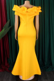 Red Elegant Solid Color Patchwork Backless Off Shoulder Long Dresses