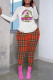 White Pink Casual Print Basic O Neck Long Sleeve Two Pieces