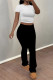 White Black Casual Street Solid Color Contrast O Neck Short Sleeve Two Pieces