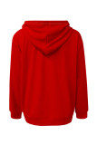 Red Casual Party Skull Head Cartoon Print Letters Draw String Pocket Hooded Tops
