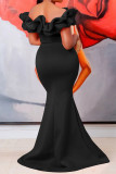 Red Elegant Solid Color Patchwork Backless Off Shoulder Long Dresses