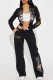 Black Casual Print Draw String Patchwork Zipper Zipper Collar Long Sleeve Two Pieces