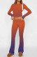 Orange Casual Street Gradient Print Contrast O Neck Long Sleeve Two Pieces
